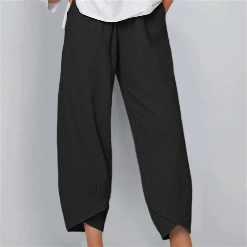 Clara High-Waisted Wide-Leg Cropped Linen Pants