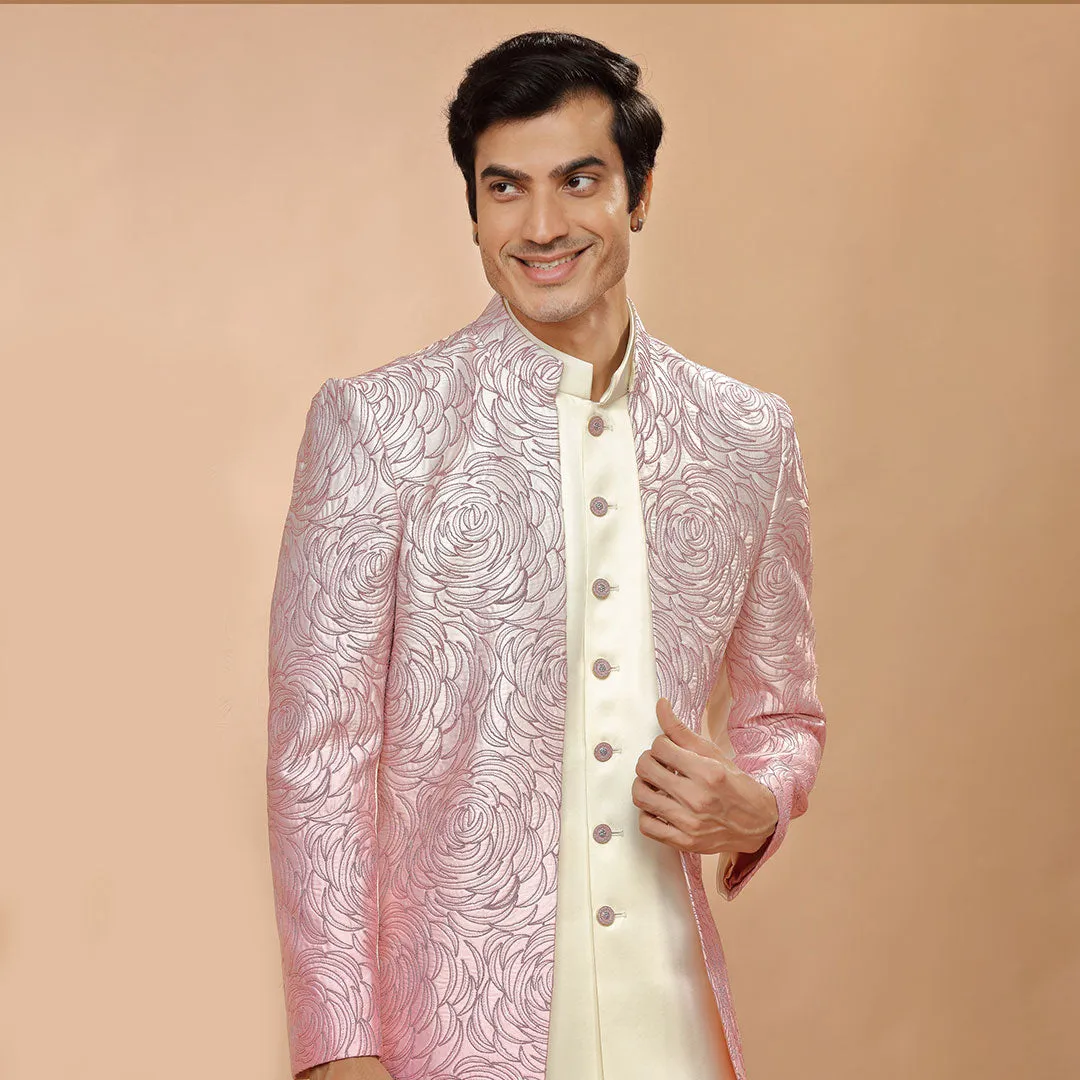 Classic Indo Western  Set With Onion Pink Two Toned Long Over Coat