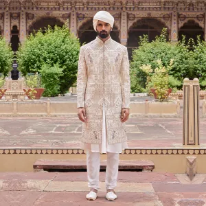 Classy Cream Sherwani with Beige ThreadWork