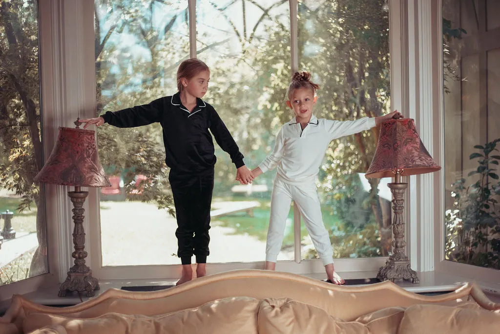 Coco Blanc Cream with Black Velour Pajamas