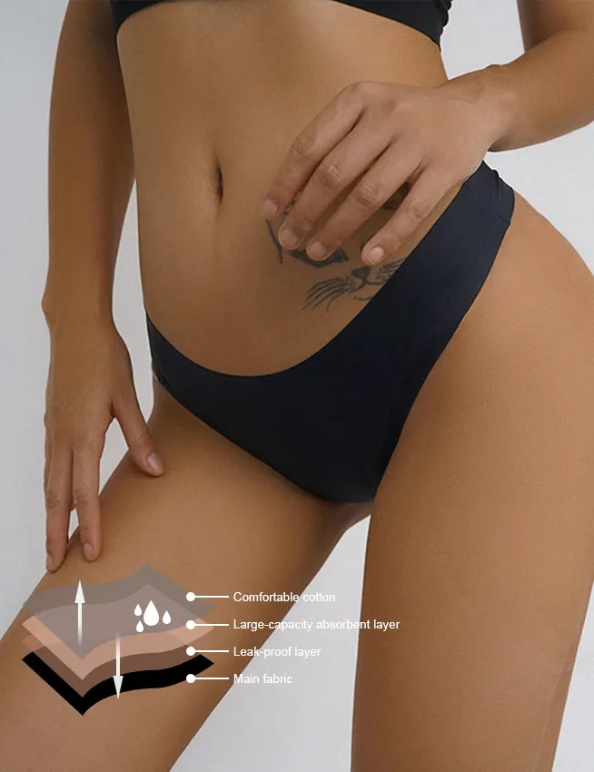 Copy of Black Seamless Ice Silk Four Layers Leak-Proof Period Egypt Thong