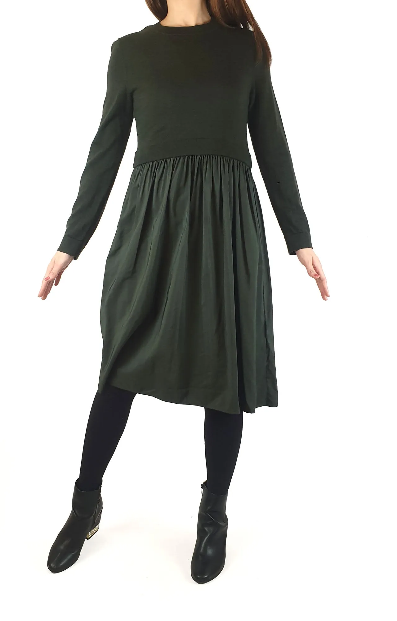 Cos green wool mix long sleeve dress size S