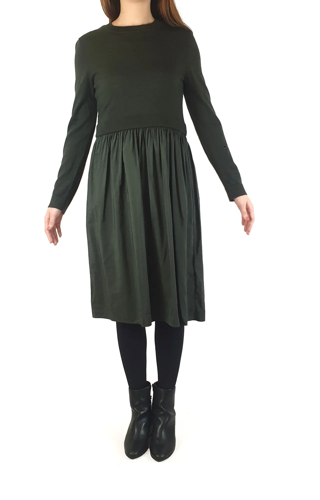 Cos green wool mix long sleeve dress size S