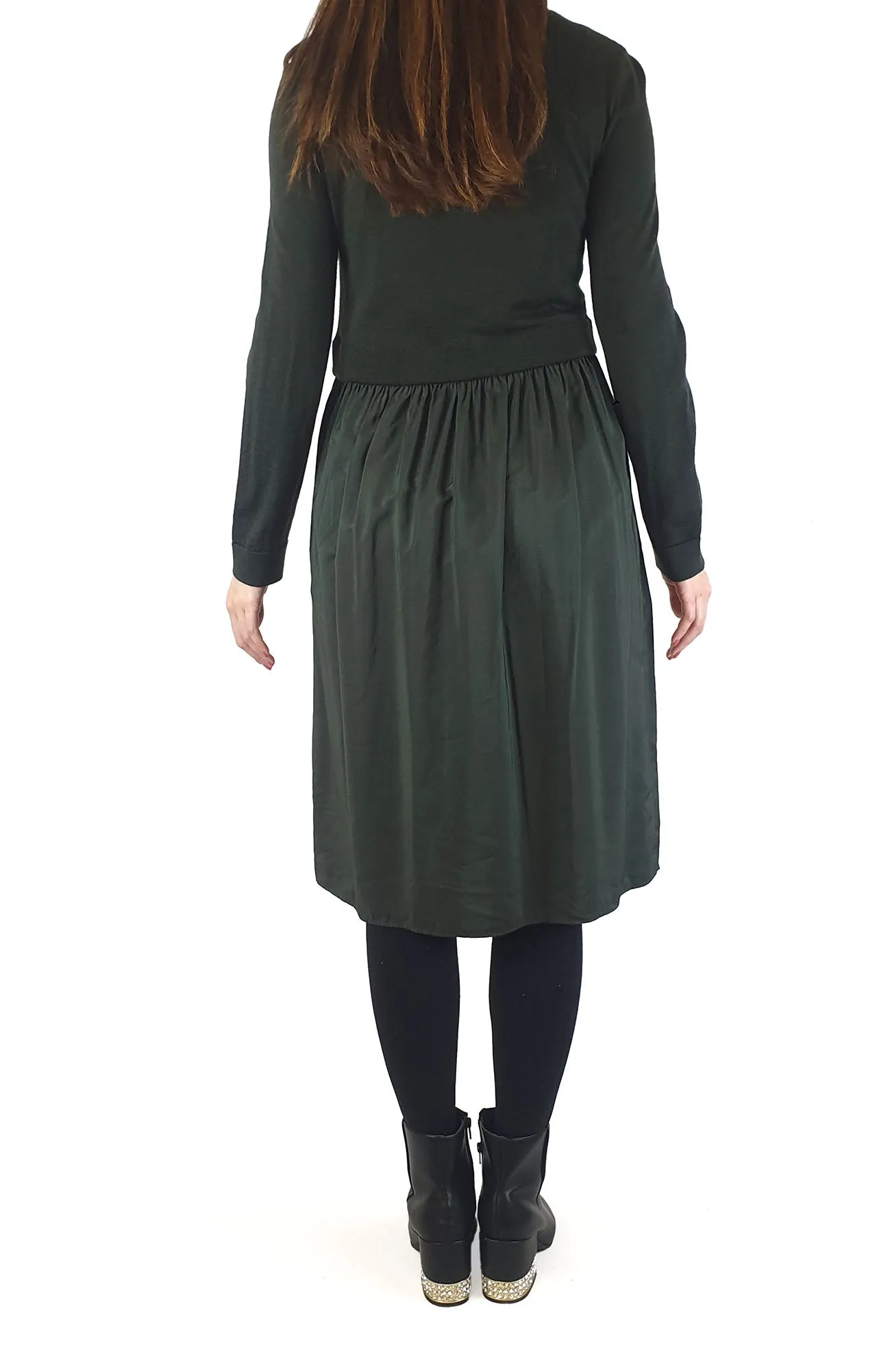 Cos green wool mix long sleeve dress size S