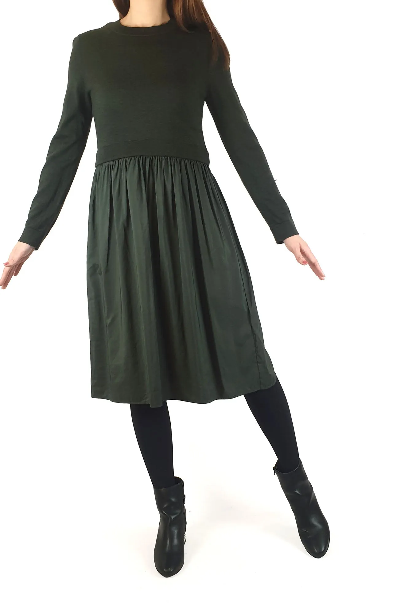 Cos green wool mix long sleeve dress size S