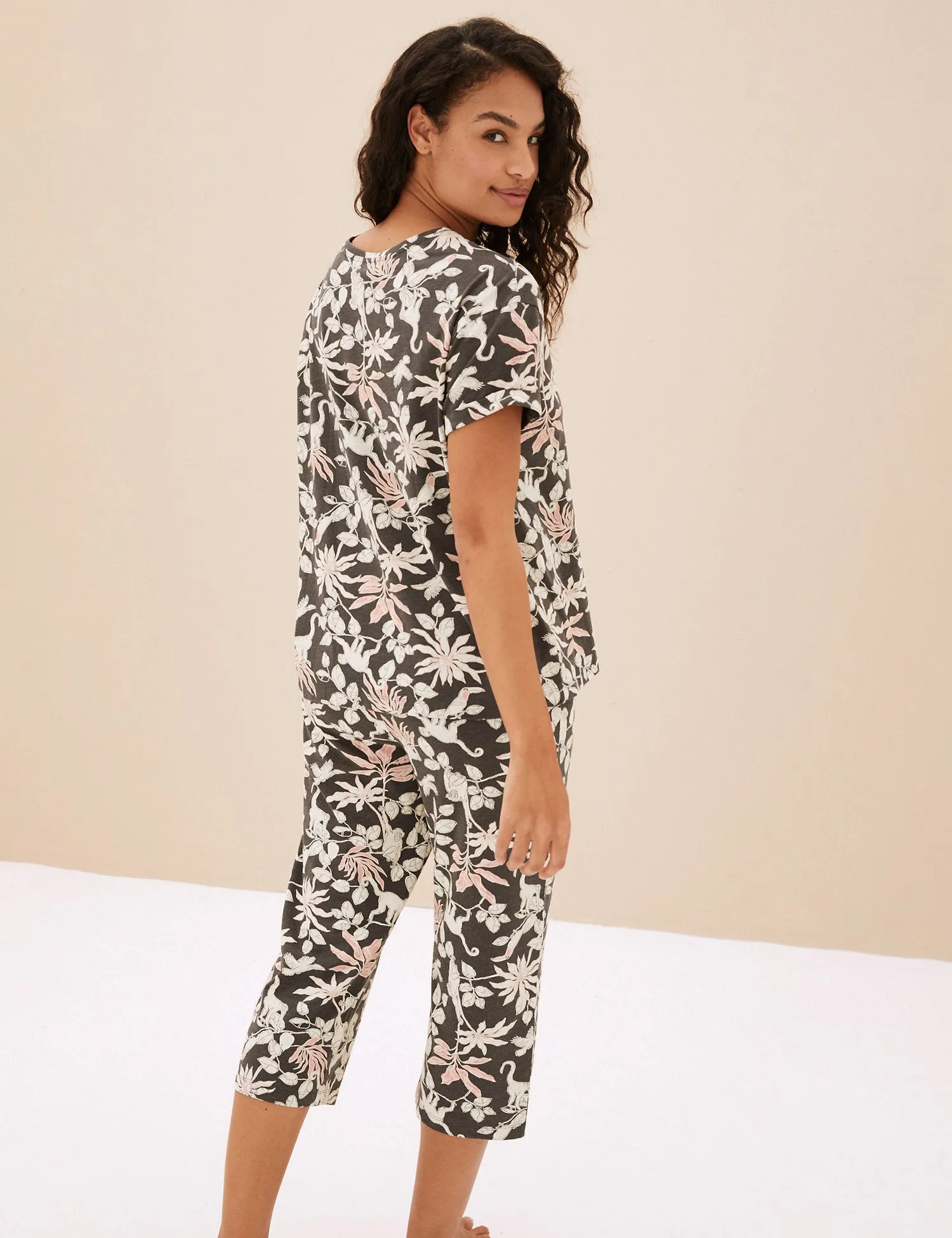 Cotton Rich Jungle Print Cropped Pyjama Set