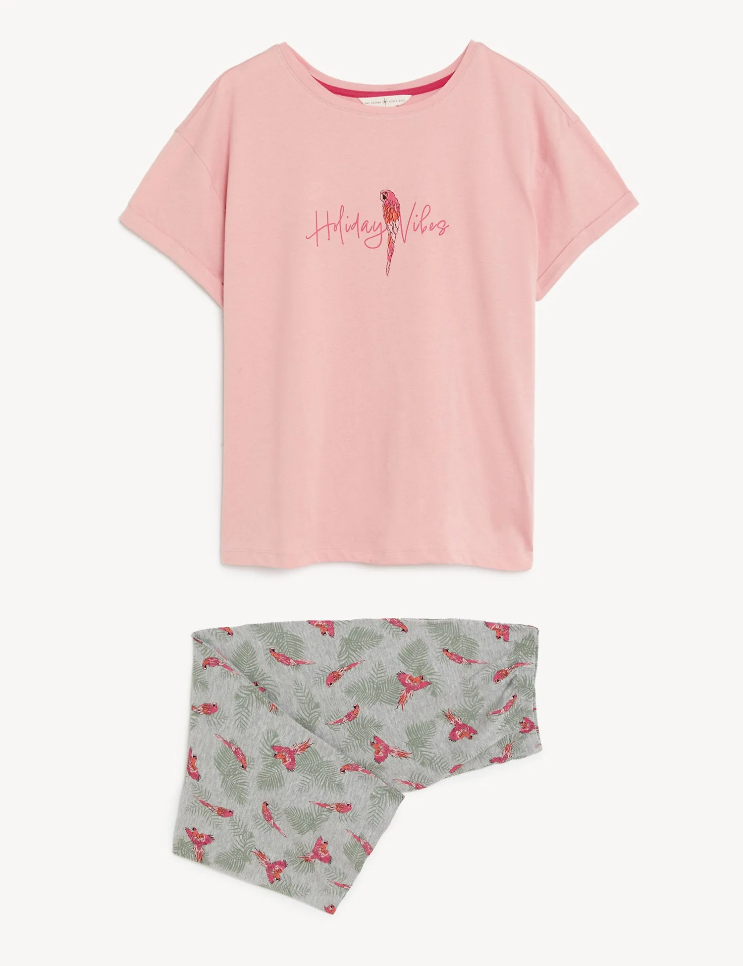 Cotton Rich Parrot Print Cropped Pyjama Set