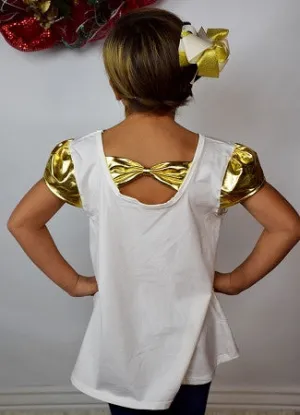 Cream Top with Gold Cap Sleeves - Girl