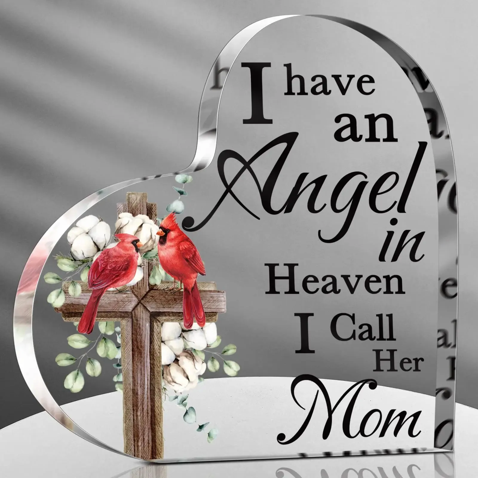 Cross Flower Butterfly Print Acrylic Heart Plaque Christian Spiritual Gift for Bestie Mom Friend Keepsake Table Desk Decoration