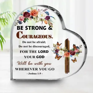 Cross Flower Butterfly Print Acrylic Heart Plaque Christian Spiritual Gift for Bestie Mom Friend Keepsake Table Desk Decoration