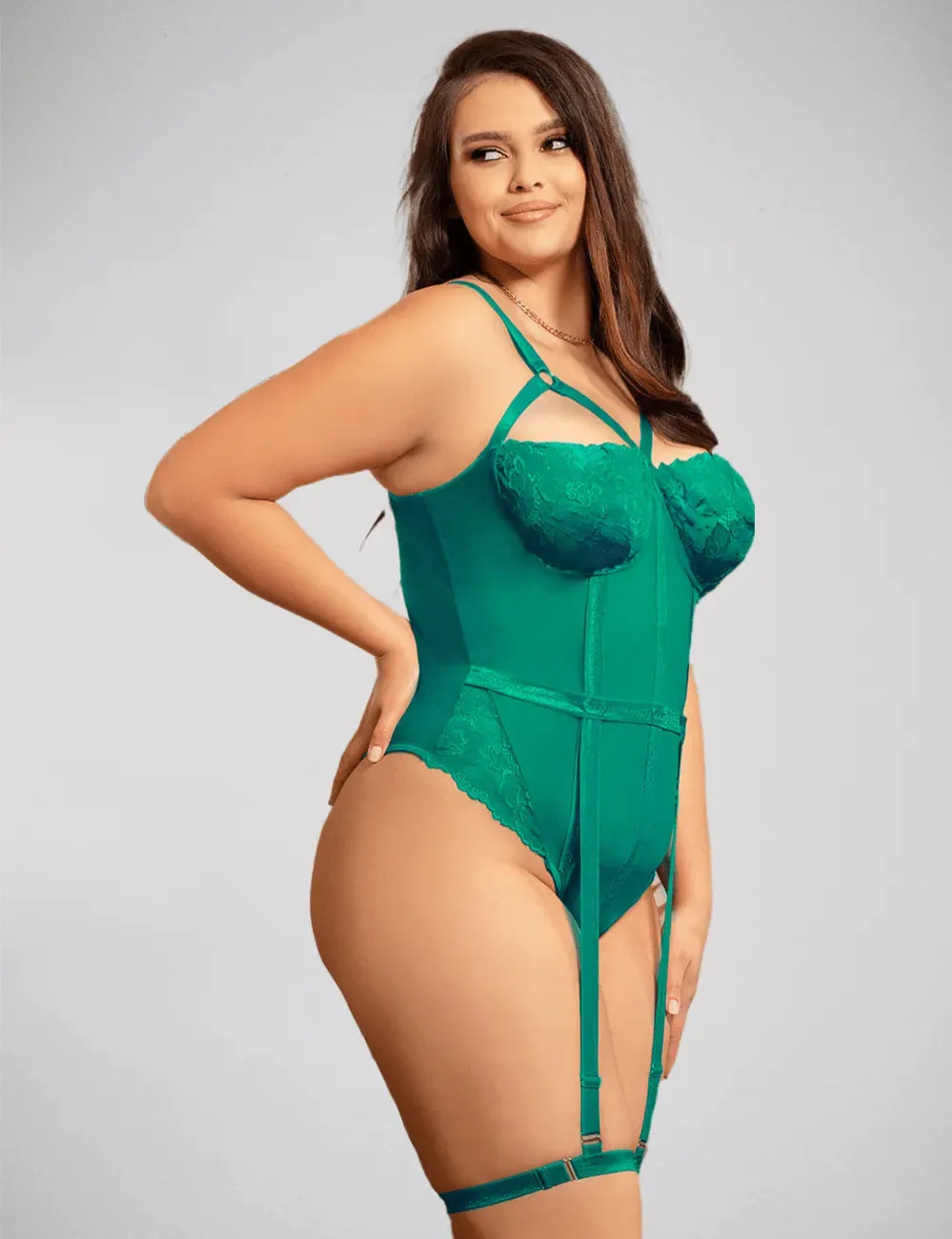 Demi Cup Bust One Piece Teddy with Snap Crotch & Leg Garters by Scandals