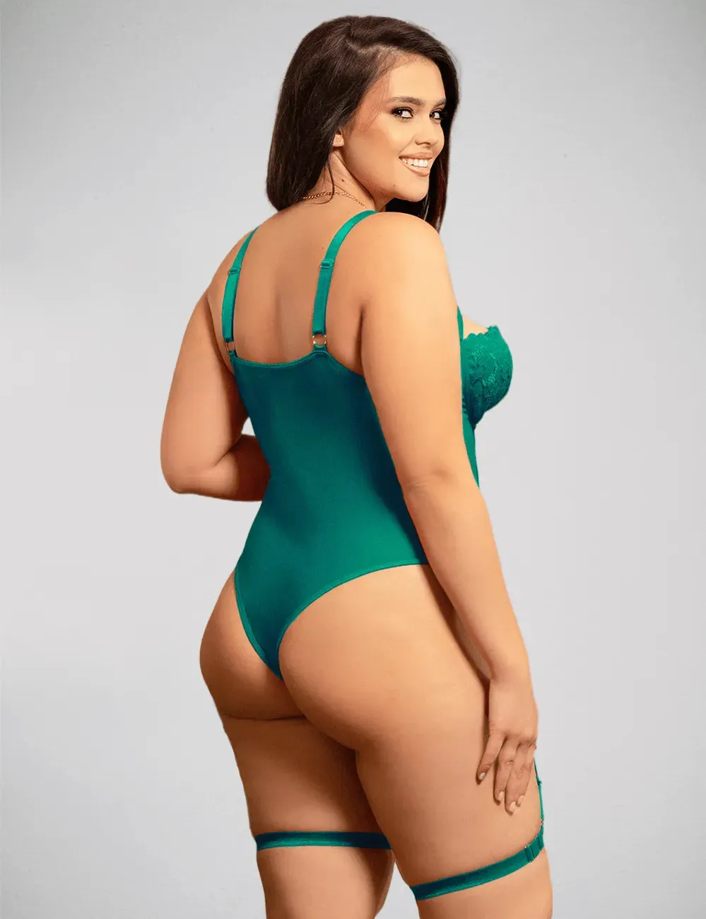 Demi Cup Bust One Piece Teddy with Snap Crotch & Leg Garters by Scandals