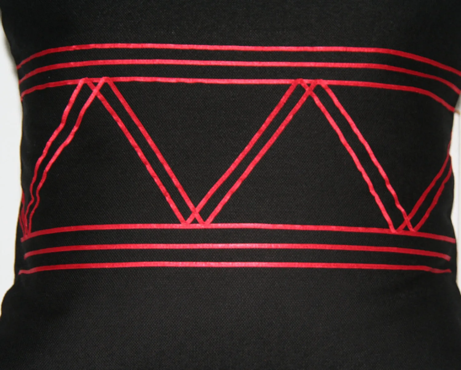 Designer African Xhosa Tribal Black Pillow Red Applique Triangle Design 16" X 16.5"