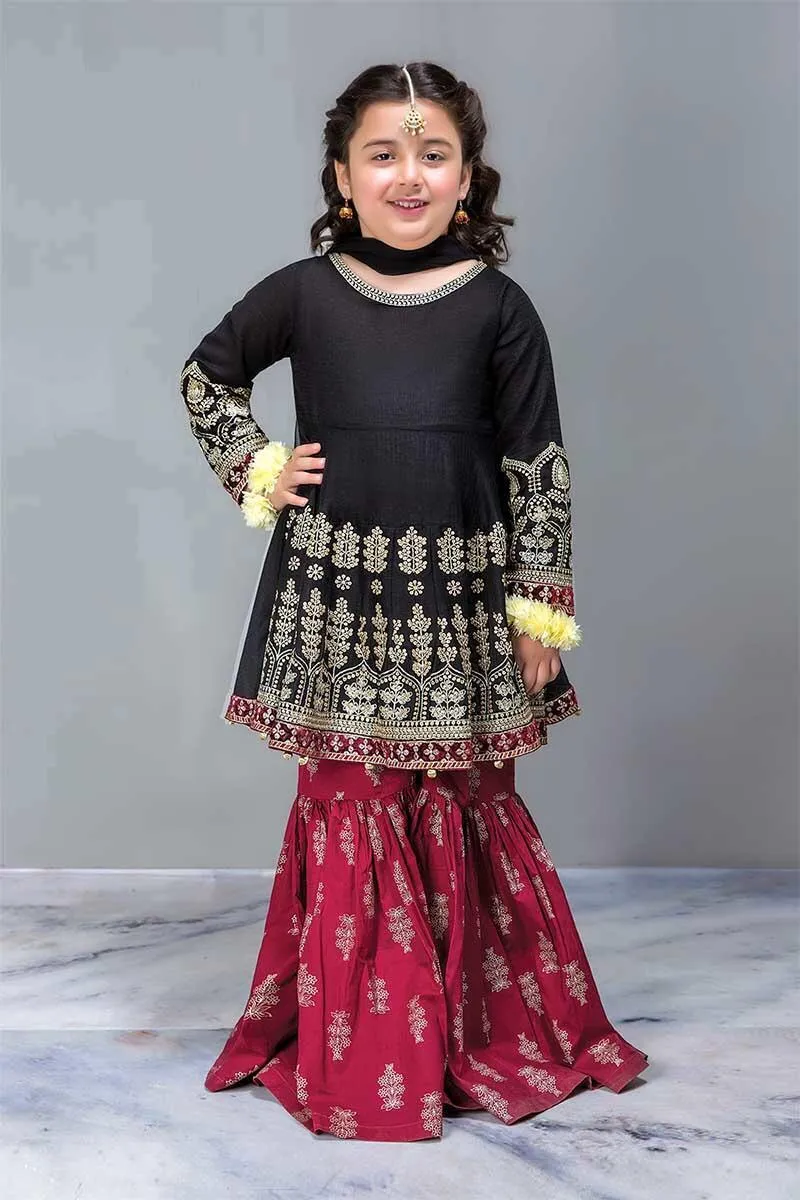 Designer Baby Girl Embroidered Black Frock with Gharara - k811