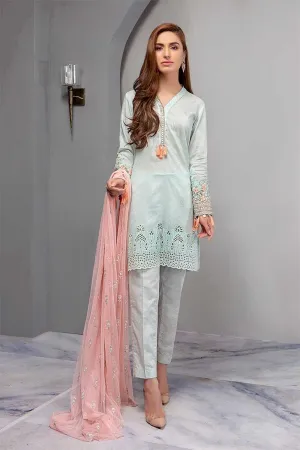 Designer Lawn Dress In Turquoise Color Model# L 1838