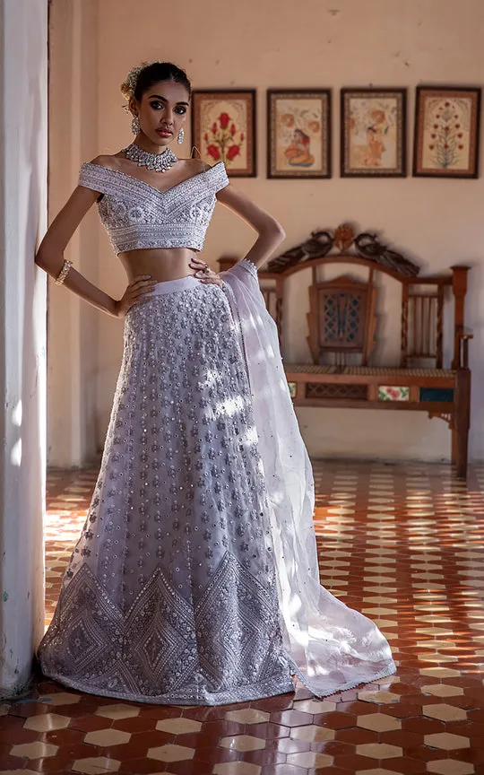 Designer White Embroidered Lehenga For Bride #BN1250