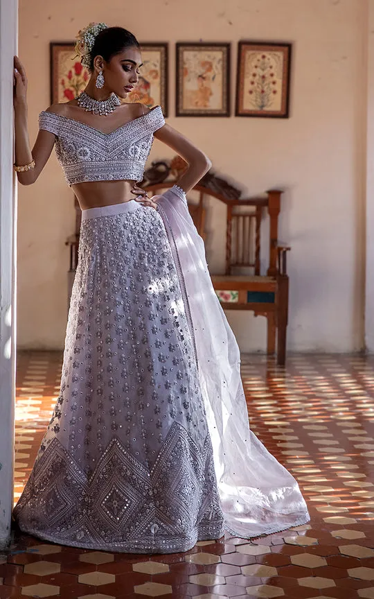 Designer White Embroidered Lehenga For Bride #BN1250