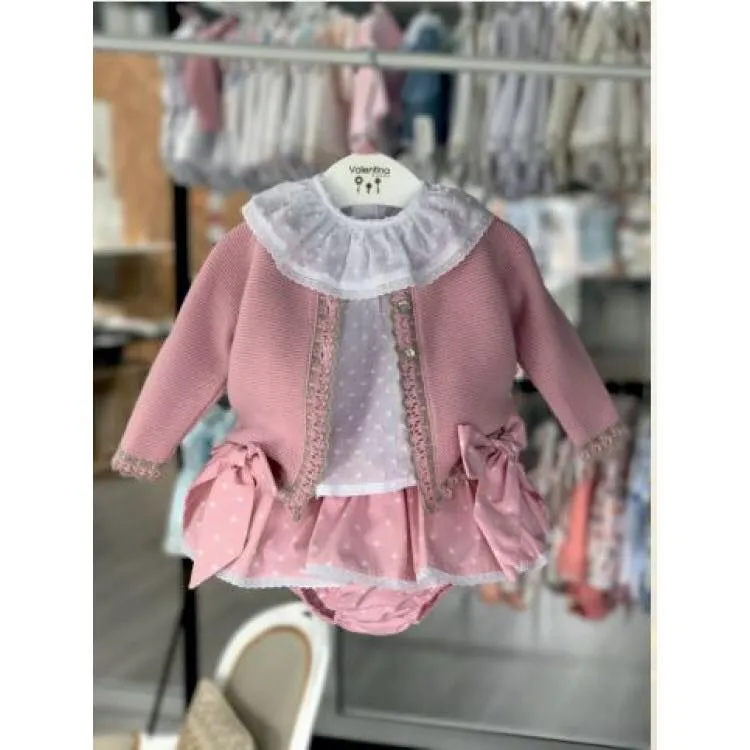 'Dolce-Pink' Baby Knitted 3 Piece Outfit