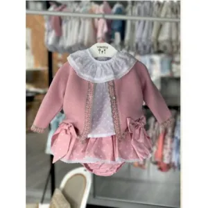 'Dolce-Pink' Baby Knitted 3 Piece Outfit