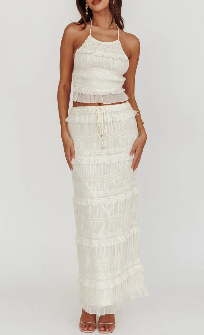Drawstring Ruffle Maxi Skirt