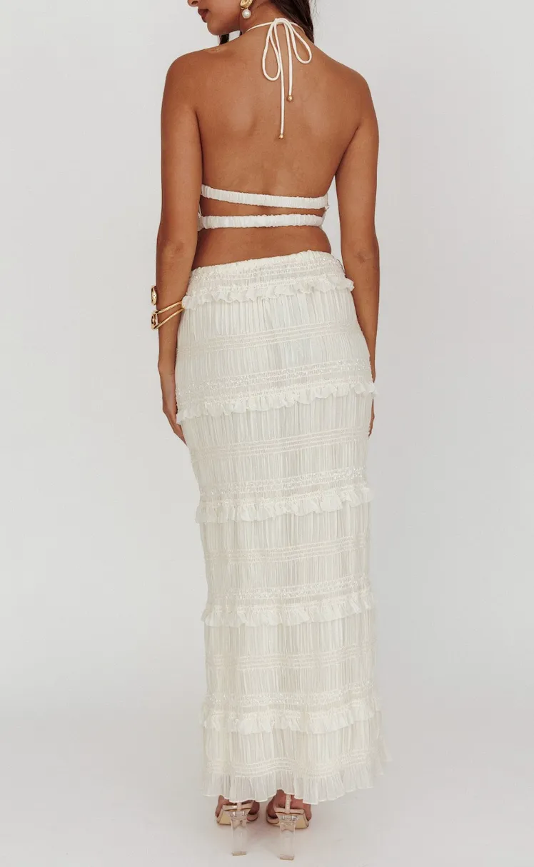 Drawstring Ruffle Maxi Skirt