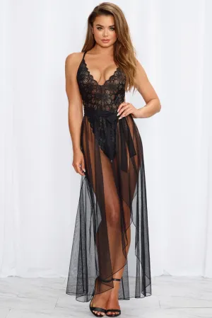 Dreamgirl Teddy Femme Fatale Lace Teddy & Mesh Skirt Set