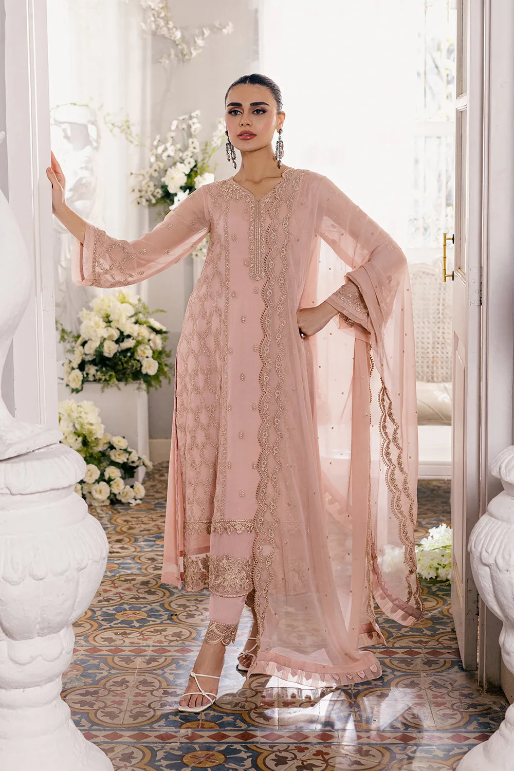 Elegant Beige Shade Chiffon Embroidered Pakistani Salwar Kameez Suit