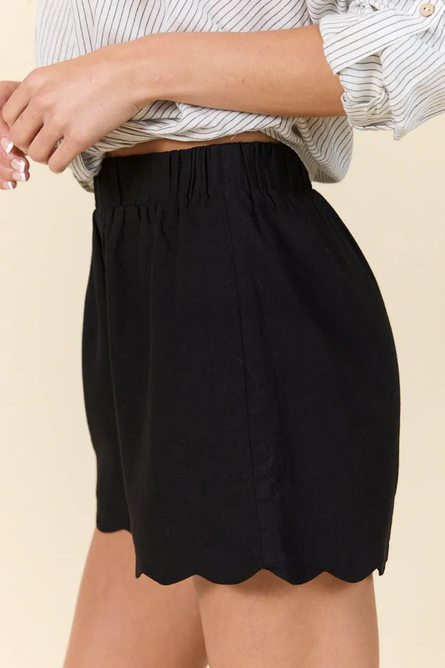 Elegant Edge Black Scalloped Trim Pull On Shorts