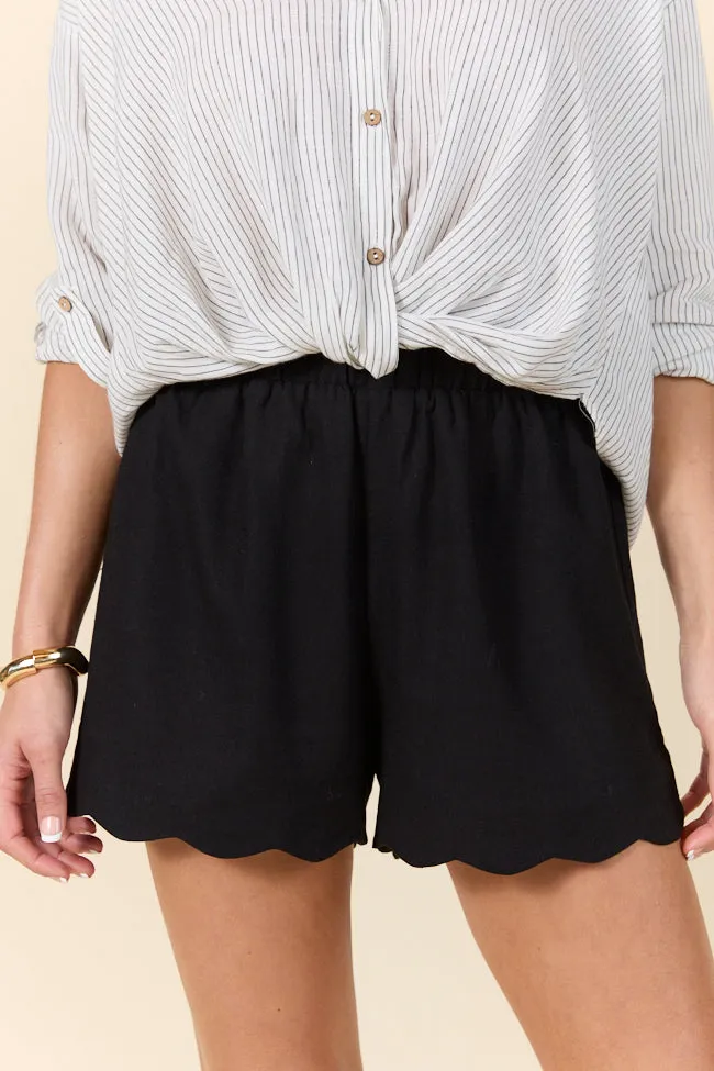 Elegant Edge Black Scalloped Trim Pull On Shorts