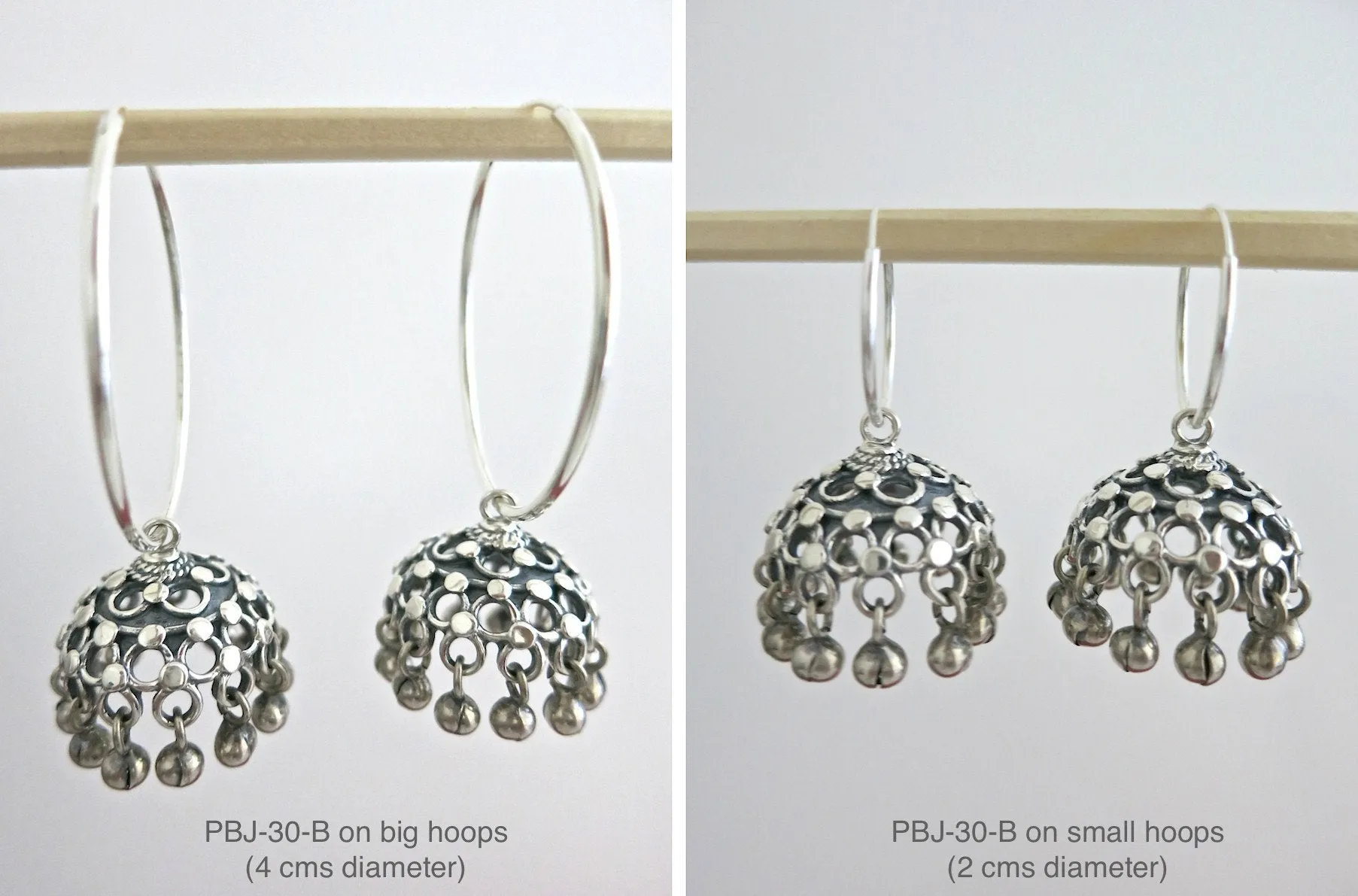Elegant, jali Jhumka bottoms with silver bead fringe