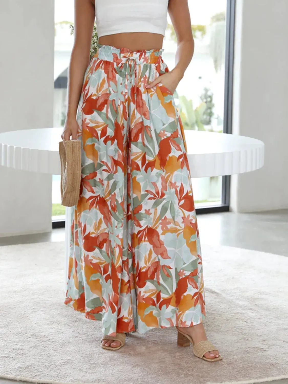 Elegant Printed wide leg pants outfit