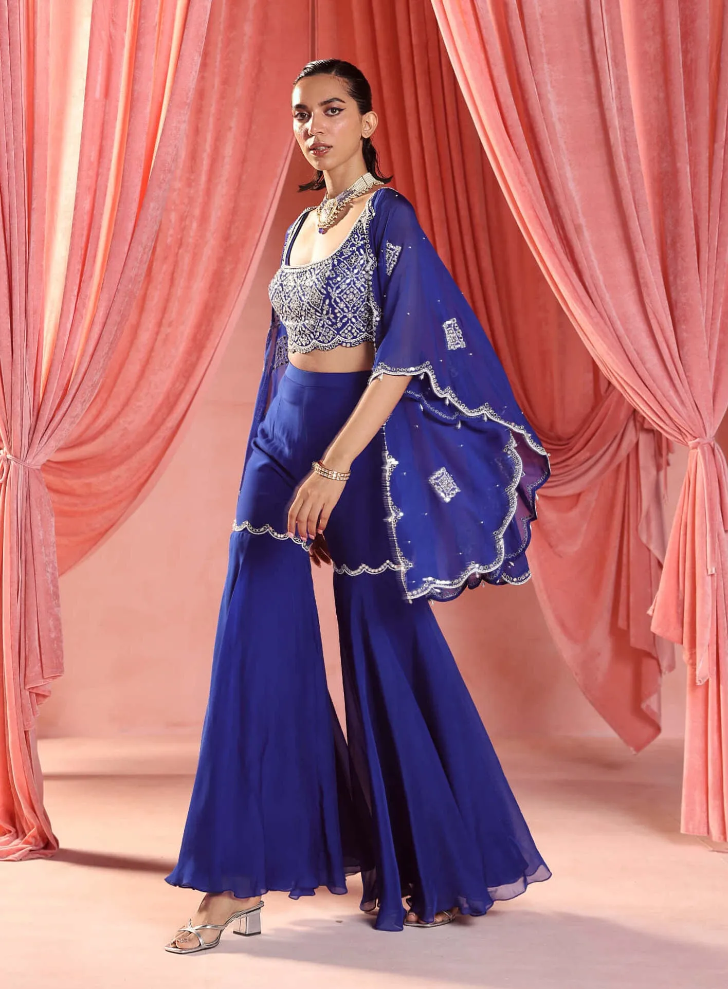 Eliza electric blue cape and gharara set