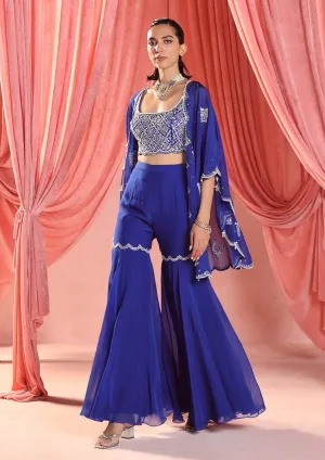 Eliza electric blue cape and gharara set