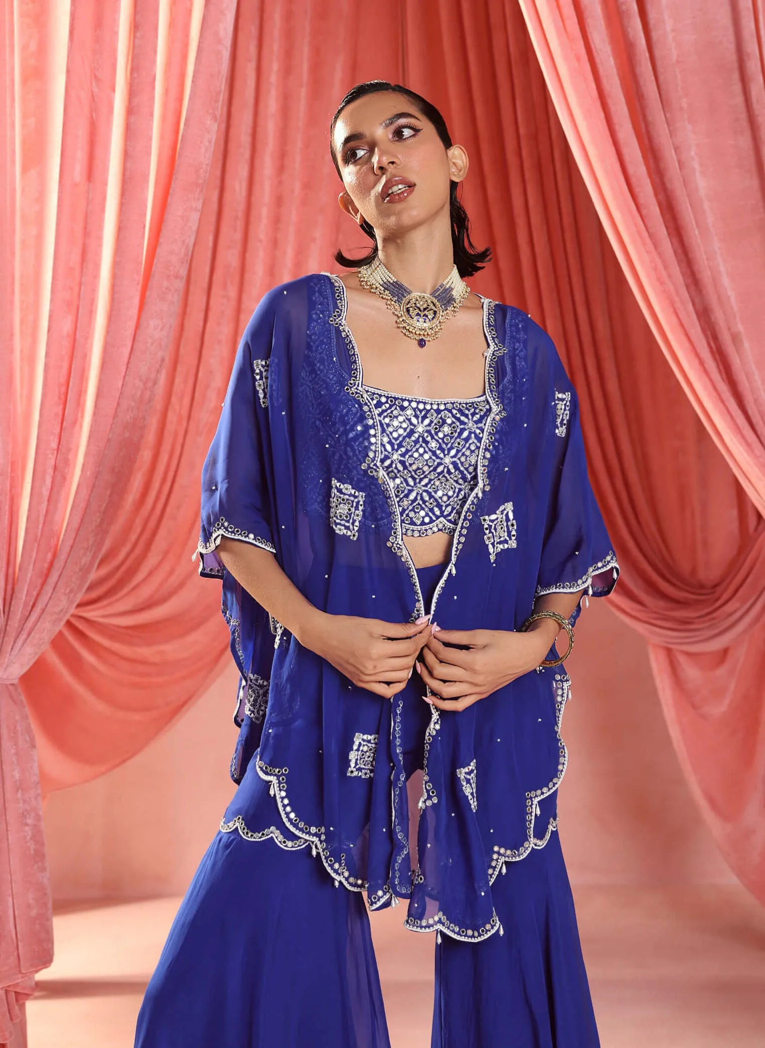 Eliza electric blue cape and gharara set