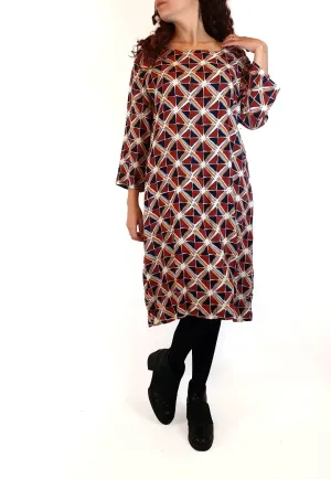 Elm red and blue-dominant unique print long sleeve dress size 10