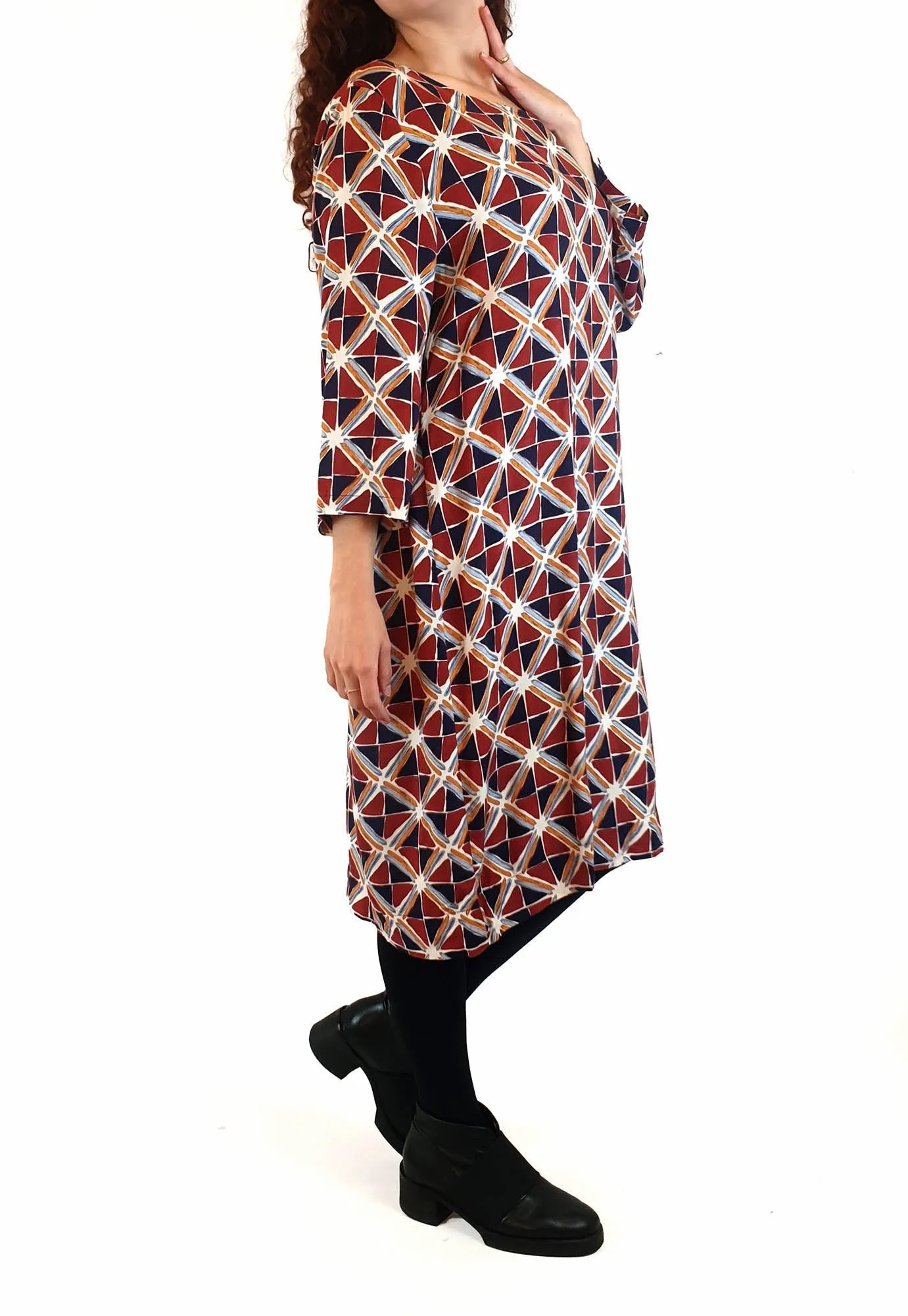 Elm red and blue-dominant unique print long sleeve dress size 10