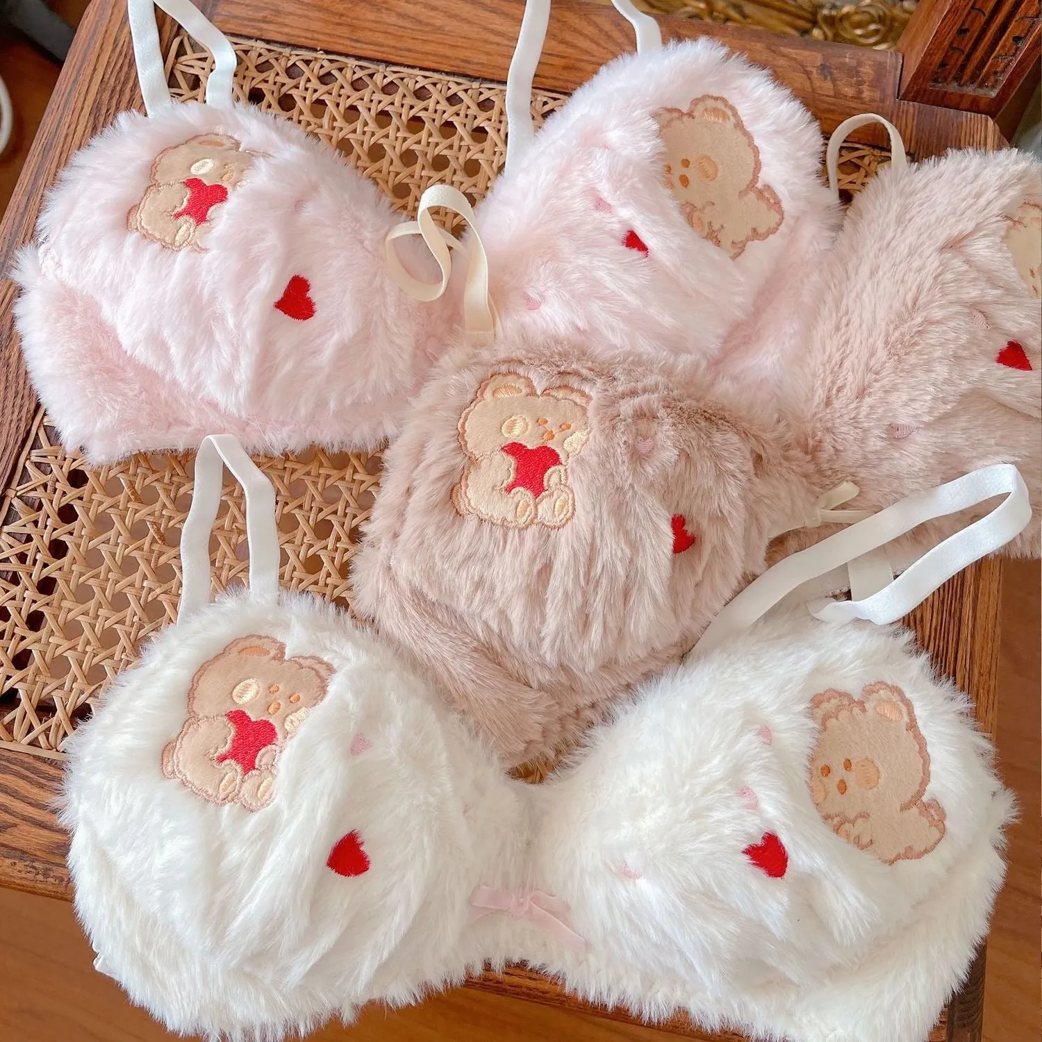 Embroidered Teddy Fur Lingerie Set