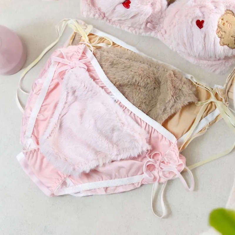 Embroidered Teddy Fur Lingerie Set
