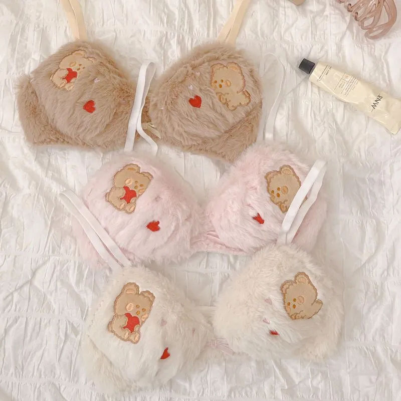 Embroidered Teddy Fur Lingerie Set