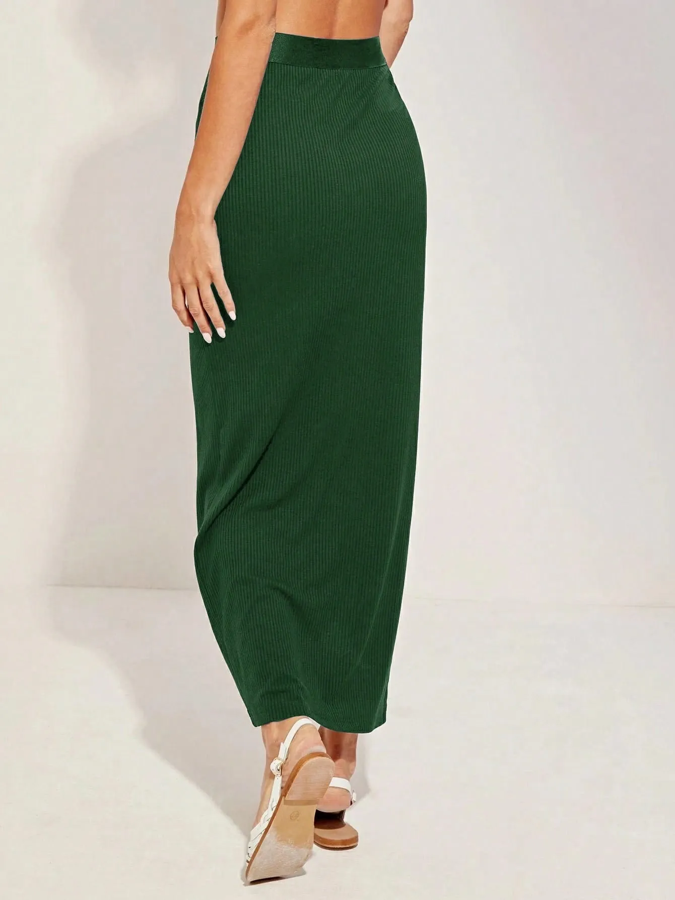 Essnce Wide Band Waist Rib-knit Pencil Skirt