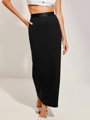 Essnce Wide Band Waist Rib-knit Pencil Skirt