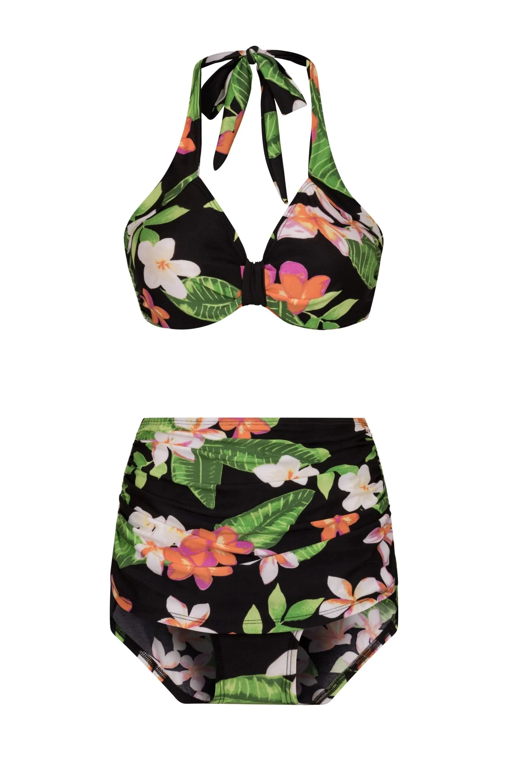 Esther Williams Tropical Flower Print High Waist Vintage Bikini Bottoms with Tummy Control