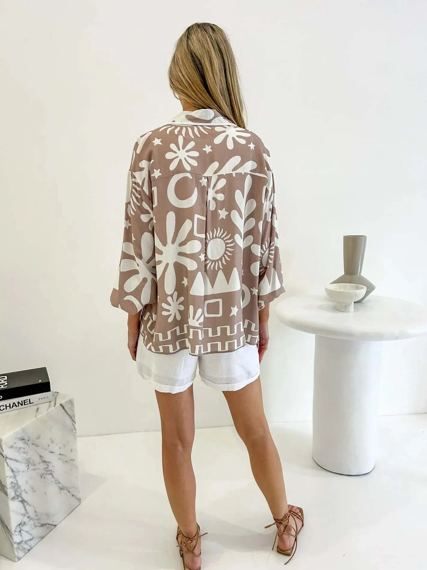 Evie Long Sleeve Blouse (Latte Tropical Colourway)