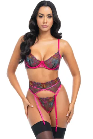 Exotic Bloom Lace Crotchless Lingerie Set