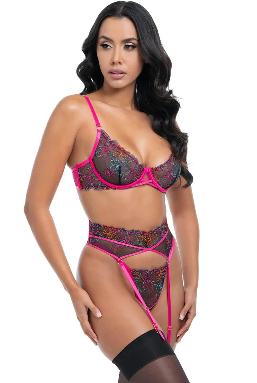 Exotic Bloom Lace Crotchless Lingerie Set