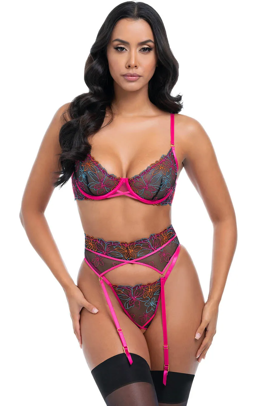 Exotic Bloom Lace Crotchless Lingerie Set