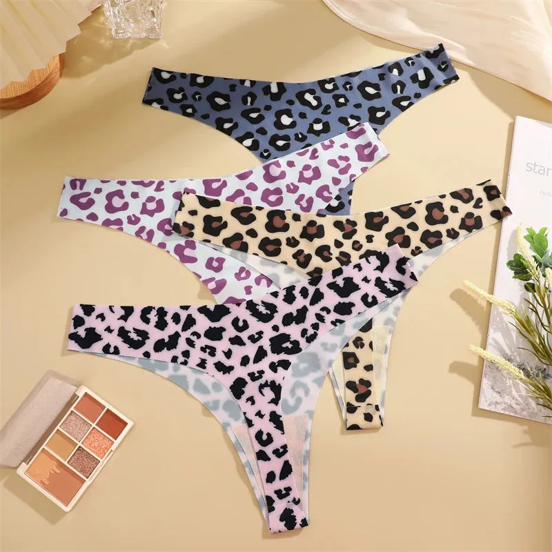 FINETOO 4Pcs Ultra Soft Leopard Print Thongs Comfort Lingerie