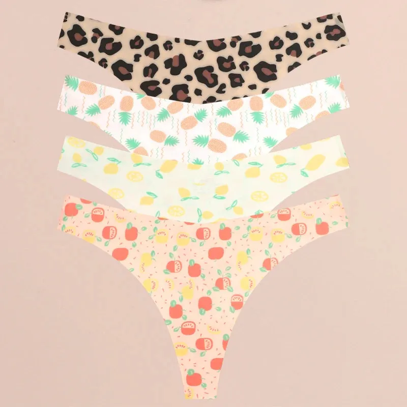 FINETOO 4Pcs Ultra Soft Leopard Print Thongs Comfort Lingerie