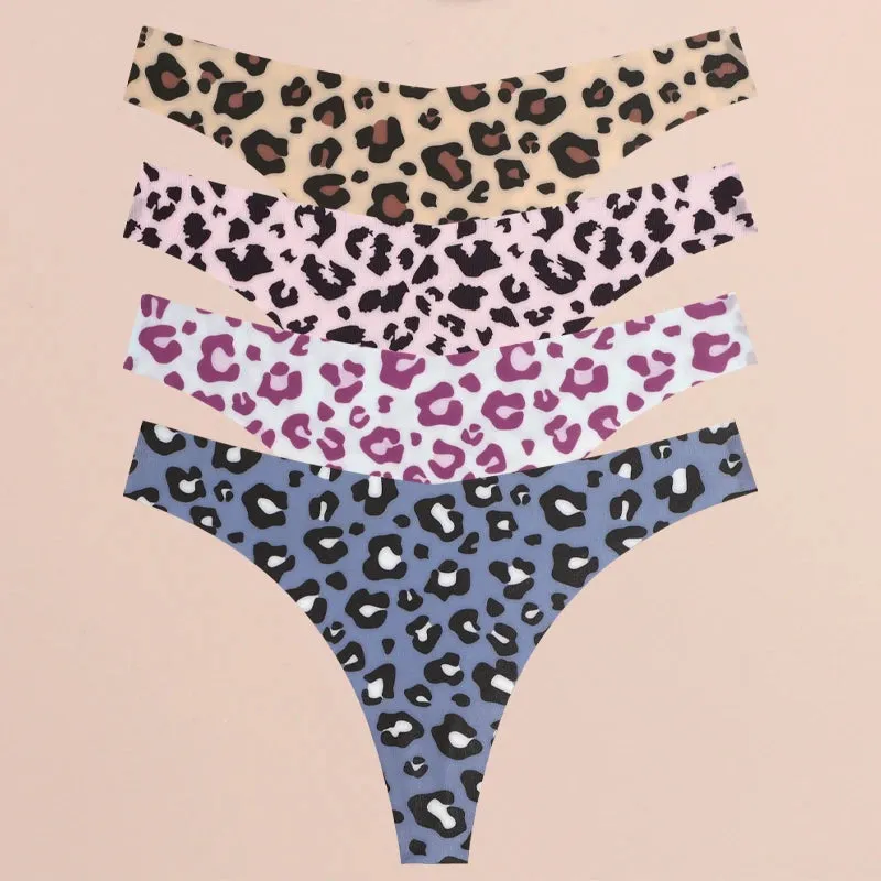 FINETOO 4Pcs Ultra Soft Leopard Print Thongs Comfort Lingerie
