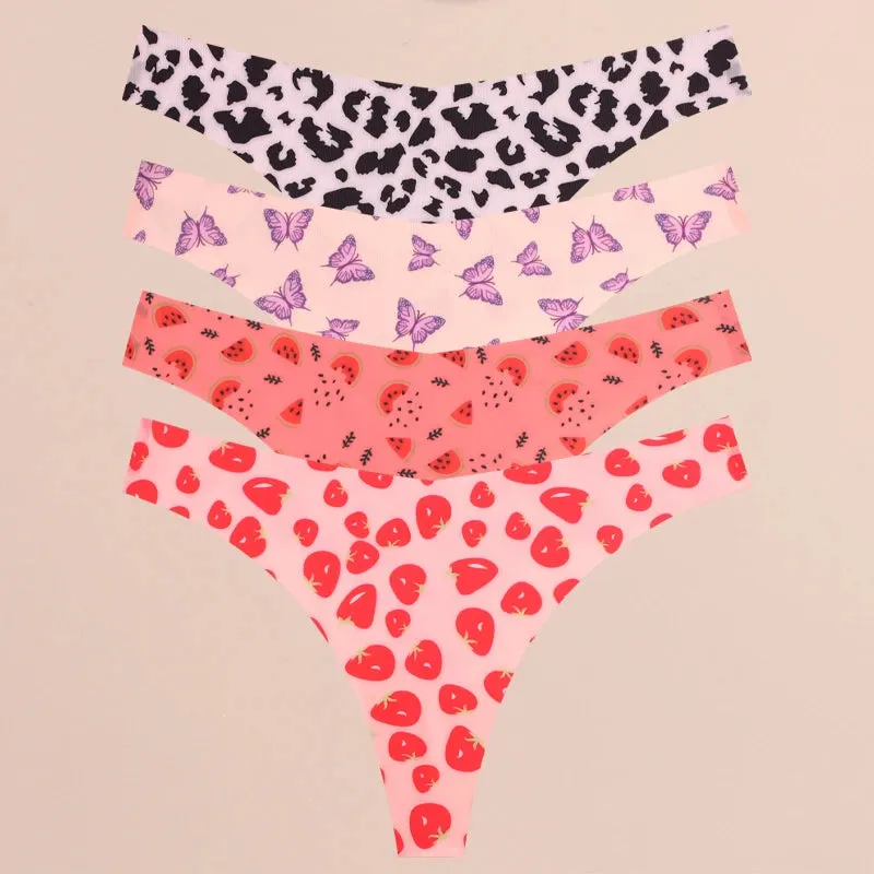 FINETOO 4Pcs Ultra Soft Leopard Print Thongs Comfort Lingerie